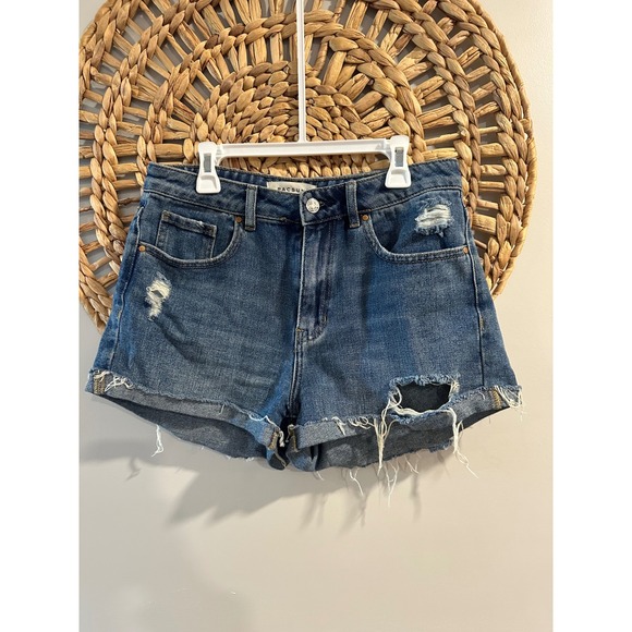PacSun Pants - PacSun Los Angeles Mom Shorts Medium Wash Distressed Denim High Rise Size 26